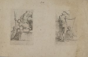 (Seria figurek) Siedzący mężczyzna, widziany od tyłu, trzymający siekierę autorstwa Salvator Rosa