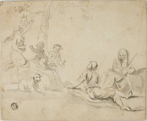 Zbieracze jabłek i odpoczywający pasterze autorstwa Salvator Rosa