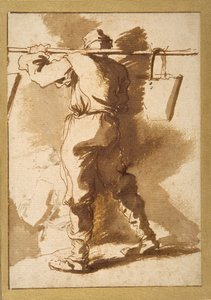 Widok z tyłu na przewoźnika wody, za nim inna postać (pióro i tusz, wash over kreda na papierze) autorstwa Salvator Rosa