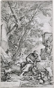 Demokryt w medytacji (rycina) autorstwa Salvator Rosa