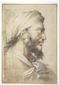 Głowa brodatego mężczyzny z profilu po prawej w turbanie autorstwa Salvator Rosa