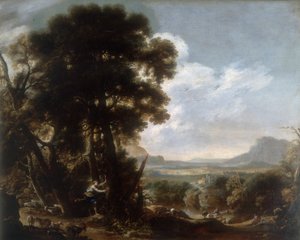 Hermina rzeźbi imię Tancredi na drzewie, dzieło Salvatore Rosa, zachowane w Galerii Estense w Modenie autorstwa Salvator Rosa