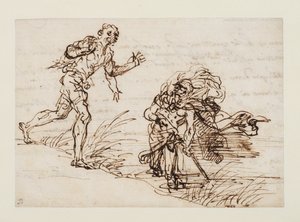 Merkury i nieuczciwy drwal (recto), ok. 1655-1659 (pióro i brązowy tusz na papierze) autorstwa Salvator Rosa