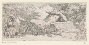 Satyr z fletem patelni Trytony i bogowie rzeki (tytuł serii) autorstwa Salvator Rosa