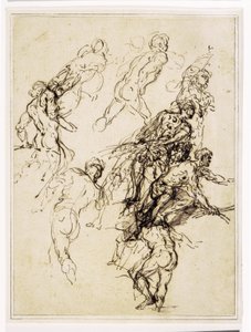 Szkice postaci męskich poruszających się energicznie w prawo autorstwa Salvator Rosa