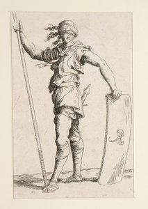 Żołnierz z lancą i tarczą autorstwa Salvator Rosa
