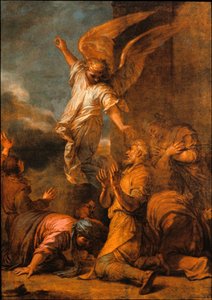 Anioł opuszczający dom Tobiasza autorstwa Salvator Rosa