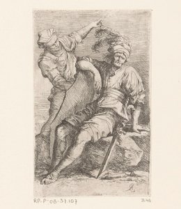 Dwóch żołnierzy Małe figurki (tytuł serii) Rysunek (tytuł serii) autorstwa Salvator Rosa