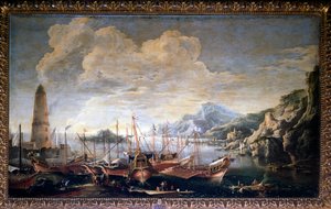 Widok na port - olej na płótnie autorstwa Salvator Rosa