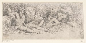Pięciu bogów rzecznych z urnami Trytony i bogowie rzeki (tytuł serii) autorstwa Salvator Rosa
