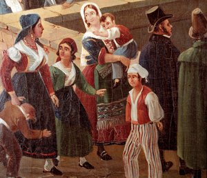 Tradycyjne stroje neapolitańskie: zwykli ludzie Fragment obrazu Salvatore Fergoli (1799-1877) 1859 Muzeum Narodowe San Martino Neapol