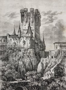 Alcazar w Segowii, Hiszpania, litografia Salvatore Puglia z Poliorama Pittoresco, nr 36, 12 kwietnia autorstwa Salvatore Puglia