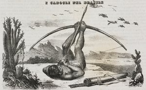 Człowiek Caboclo z łukami i strzałami, Brazylia, litografia Salvatore Puglia z Poliorama Pittoresco, nr 41, 18 maja autorstwa Salvatore Puglia
