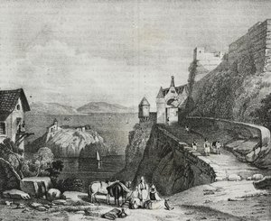 Zamek Parga, Albania, litografia Salvatore Puglia z Poliorama Pittoresco, nr 9, 9 października