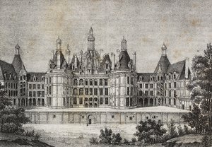 Zamek Chambord, Francja, litografia Salvatore Puglia z Poliorama Pittoresco, nr 39, 6 maja autorstwa Salvatore Puglia