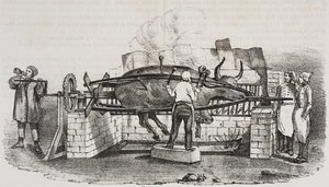 Kolosalna pieczeń, litografia Salvatore Puglia z Poliorama Pittoresco, nr 4, 2 września autorstwa Salvatore Puglia