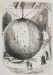 Miedziany balon na ogrzane powietrze wynaleziony przez Edmonda Marey-Monge, Francja, litografia Salvatore Puglia z Poliorama Pittoresco, nr 41, 18 maja autorstwa Salvatore Puglia