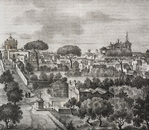 Wschodni widok Mesagne, Apulia, Włochy, litografia Salvatore Puglia z Poliorama Pittoresco, nr 45, 15 czerwca autorstwa Salvatore Puglia
