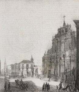 Fasada Bazyliki San Sebastiano in Acireale, Sycylia, Włochy, litografia Salvatore Puglia z Poliorama Pittoresco, n 39, 3 maja autorstwa Salvatore Puglia