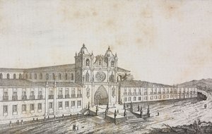 Fasada klasztoru Alcobaca, Portugalia, litografia Salvatore Puglia z Poliorama Pittoresco, n 50, 19 lipca autorstwa Salvatore Puglia