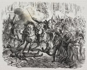 Powstanie Madrytu, litografia Salvatore Puglia z Historii Napoleona Cesare Malpica (1804-1848) z Poliorama Pittoresco, n 47, 1 lipca autorstwa Salvatore Puglia