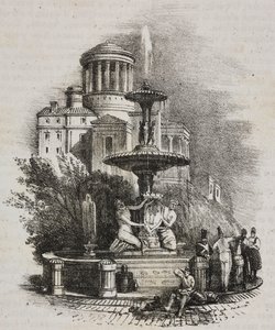 Fontanna Prado, Madryt, Hiszpania, litografia Salvatore Puglia z Poliorama Pittoresco, nr 39, 4 maja autorstwa Salvatore Puglia