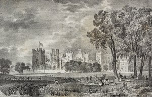 Raby Castle, Durham, Anglia, Wielka Brytania, litografia Salvatore Puglia z Poliorama Pittoresco, n 42, 27 maja autorstwa Salvatore Puglia