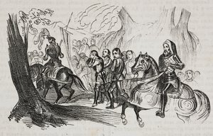 Powrót bojowników do Barletty na wyzwanie, Apulia, Włochy, litografia Salvatore Puglia z Poliorama Pittoresco, nr 30, 1 marca