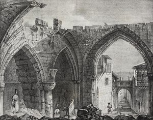 Ruiny wzdłuż ulicy Rycerzy, miasto Rodos, Grecja, litografia Salvatore Puglia z Poliorama Pittoresco, nr 3, 27 sierpnia autorstwa Salvatore Puglia