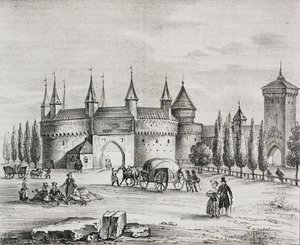 Brama Floriańska, Kraków, Polska, litografia Salvatore Puglia z Poliorama Pittoresco, n 22, 4 stycznia autorstwa Salvatore Puglia