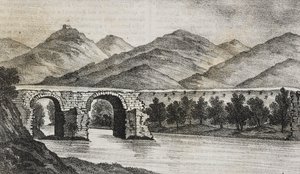 Zepsuty most w pobliżu Kapui, Kampania, Włochy, litografia Salvatore Puglia z Poliorama Pittoresco, nr 23, 13 stycznia autorstwa Salvatore Puglia