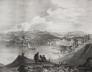 Widok Korfu z góry Oliveto, Wyspy Jońskie, Grecja, litografia Salvatore Puglia z Poliorama Pittoresco, nr 25, 25 stycznia autorstwa Salvatore Puglia