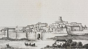 Widok Crotone, Kalabria, Włochy, litografia Salvatore Puglia z Poliorama Pittoresco, nr 12, 26 października autorstwa Salvatore Puglia