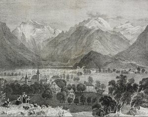 Widok na Interlaken, Szwajcaria, litografia Salvatore Puglia z Poliorama Pittoresco, nr 36, 16 kwietnia autorstwa Salvatore Puglia