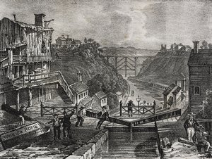 Widok na Lockport w stanie Nowy Jork, Stany Zjednoczone Ameryki, litografia Salvatore Puglia z Poliorama Pittoresco, nr 1, 10 sierpnia autorstwa Salvatore Puglia