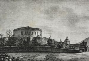 Widok zamku Acerra, Kampania, Włochy, litografia Salvatore Puglia z Poliorama Pittoresco, nr 30, 5 marca autorstwa Salvatore Puglia