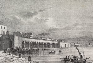 Widok linii kolejowej w Torre Annunziata, Kampania, Włochy, litografia Gaetano Riccio z Poliorama Pittoresco, nr 21, 31 grudnia autorstwa Salvatore Puglia