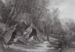 Australia: Obóz tubylców (rycina) autorstwa Samuel (after) Prout