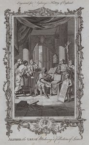 Alfred Wielki tworzący zbiór praw (grawerowanie) autorstwa Samuel (after) Wale