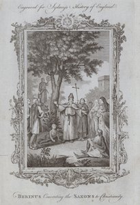 Berinus Nawracanie Sasów na chrześcijaństwo (rycina) autorstwa Samuel (after) Wale