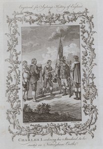 Karol I zleca wzniesienie swojego sztandaru na zamku Nottingham (rycina) autorstwa Samuel (after) Wale