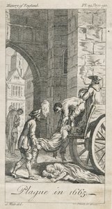 Zbieranie ofiar zarazy, Holywell Lane, Shoreditch, Londyn, Wielka Brytania (grawerowanie) autorstwa Samuel (after) Wale