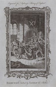 Edmund I dźgnięty przez Leolfa the Robber (rycina) autorstwa Samuel (after) Wale
