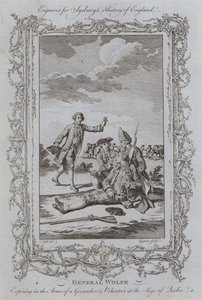 Generał Wolfe odchodzący w ramionach grenadiera i ochotnika podczas oblężenia Quebecu (rycina) autorstwa Samuel (after) Wale