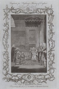 Książę Queensberry i Dover przedstawiający akt unii królowej Annie (rycina) autorstwa Samuel (after) Wale