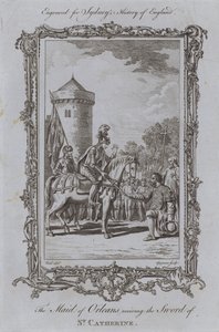 Dziewica Orleańska odbierająca miecz św. Katarzyny (rycina)