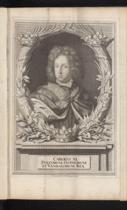 Portret van Karela XI van Zweden Karol XI, król szwedzkich Gotów i Wandalów (tytuł na obiekcie) Szwecja starożytna i nowoczesna (tytuł serii) autorstwa Samuel Blesendorf