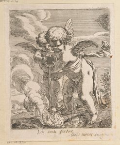 Dwie pochodnie gaszące putti Vis unita fortior (tytuł na obiekcie) Różne projekty (tytuł serii) Opera Varia Historica, Poetica & Iconologica (tytuł serii)