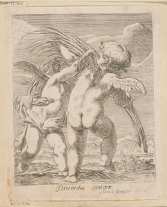 Dwa putta kłócące się o gałązkę palmową Discordia Concors (tytuł na obiekcie) Różne projekty (tytuł serii) Opera Varia Historica, Poetica & Iconologica (tytuł serii)