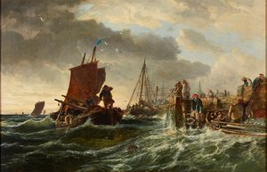 Nadchodząca burza, port Newhaven (olej na płótnie .)